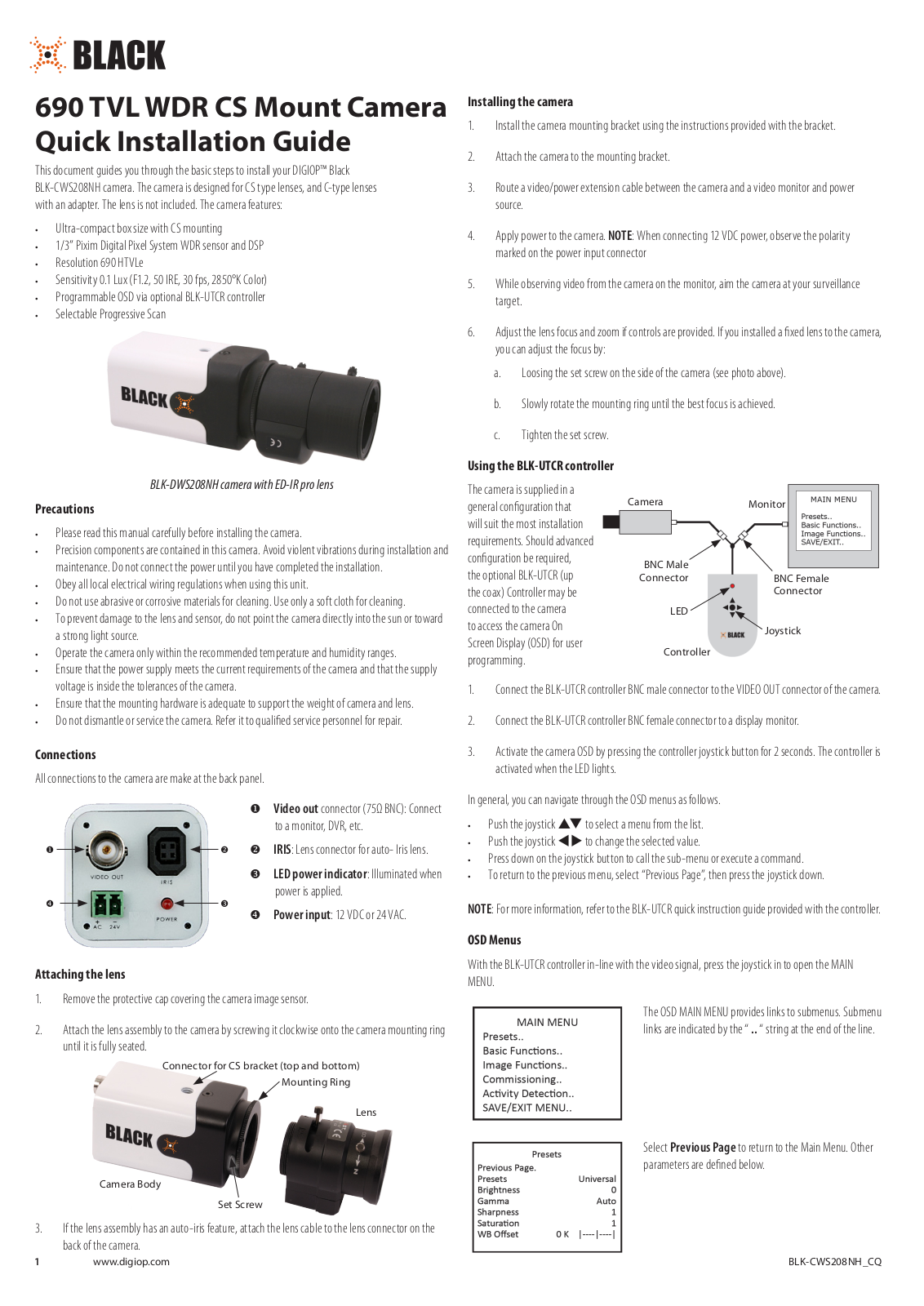 DIGIOP BLK-DWS208NH Quick Installation Manual