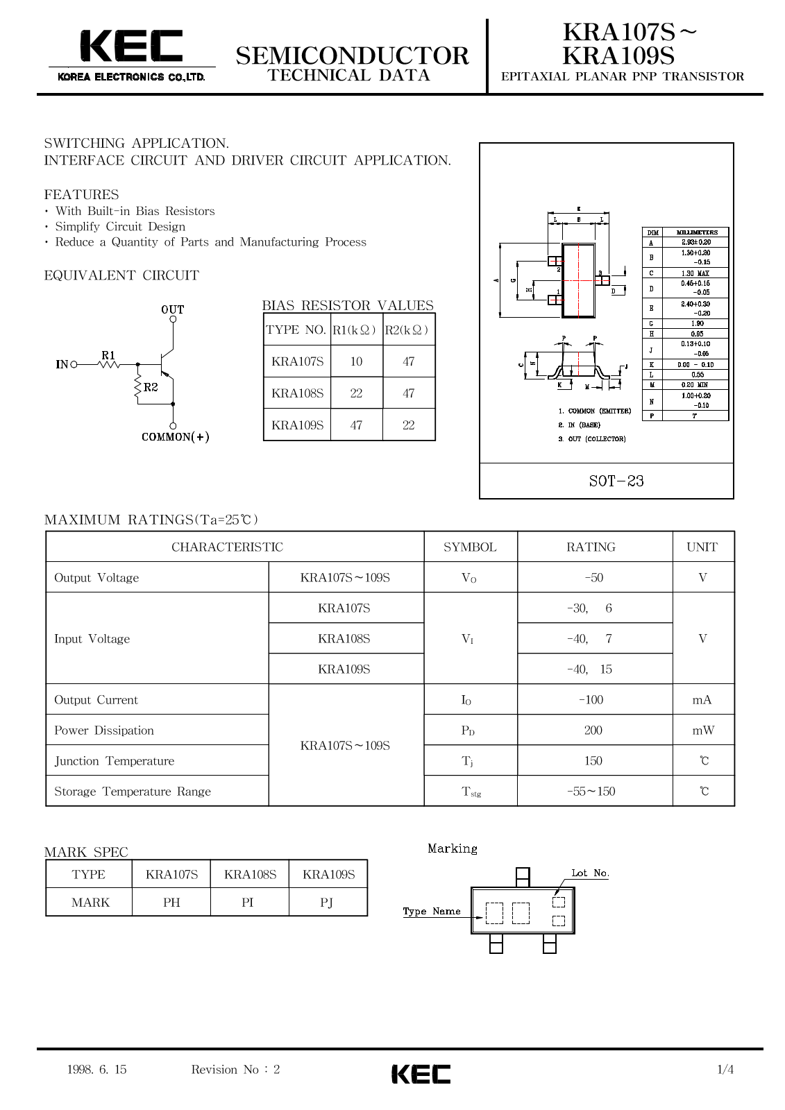 KEC KRA109S, KRA108S, KRA107S Datasheet