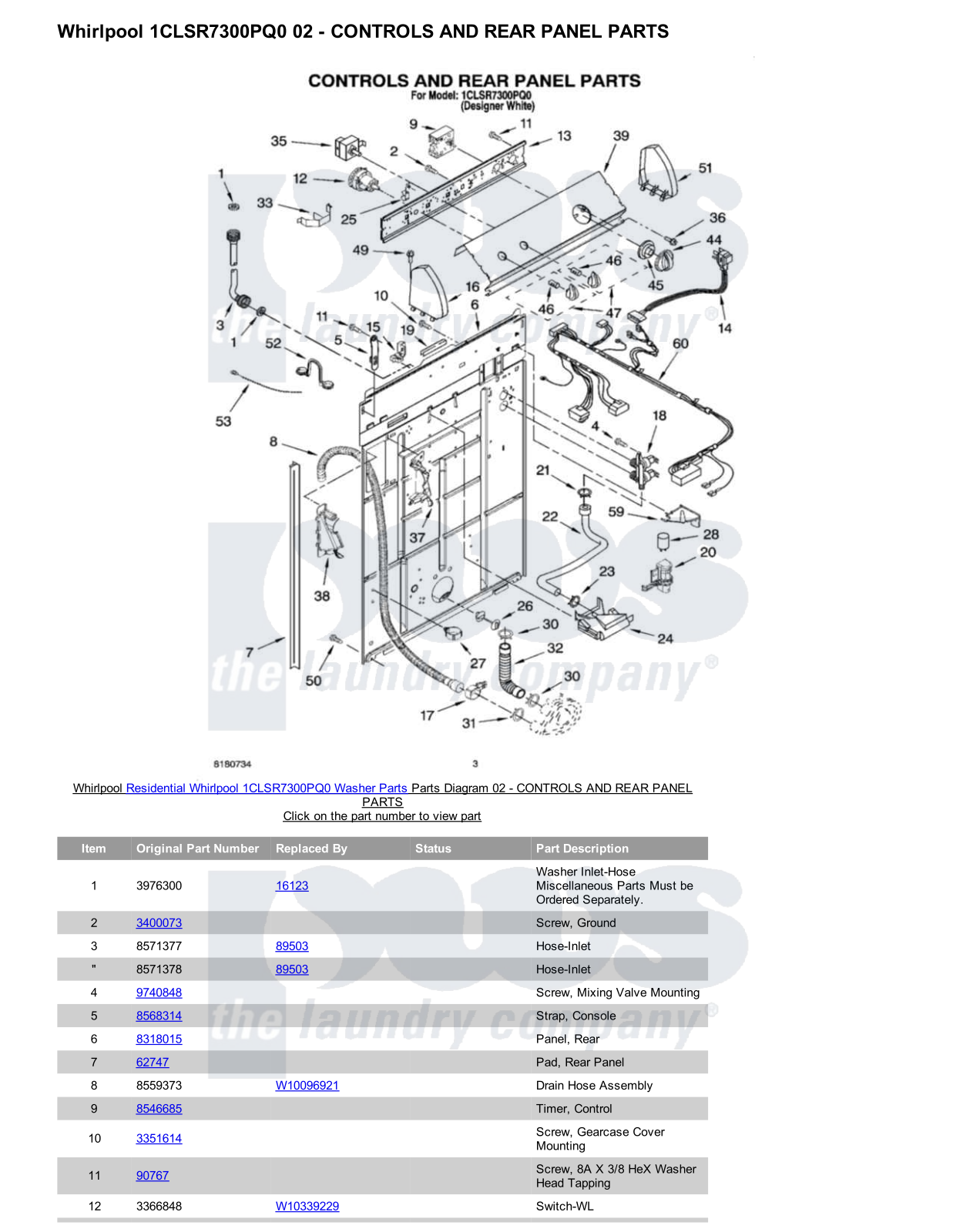 Whirlpool 1CLSR7300PQ0 Parts Diagram