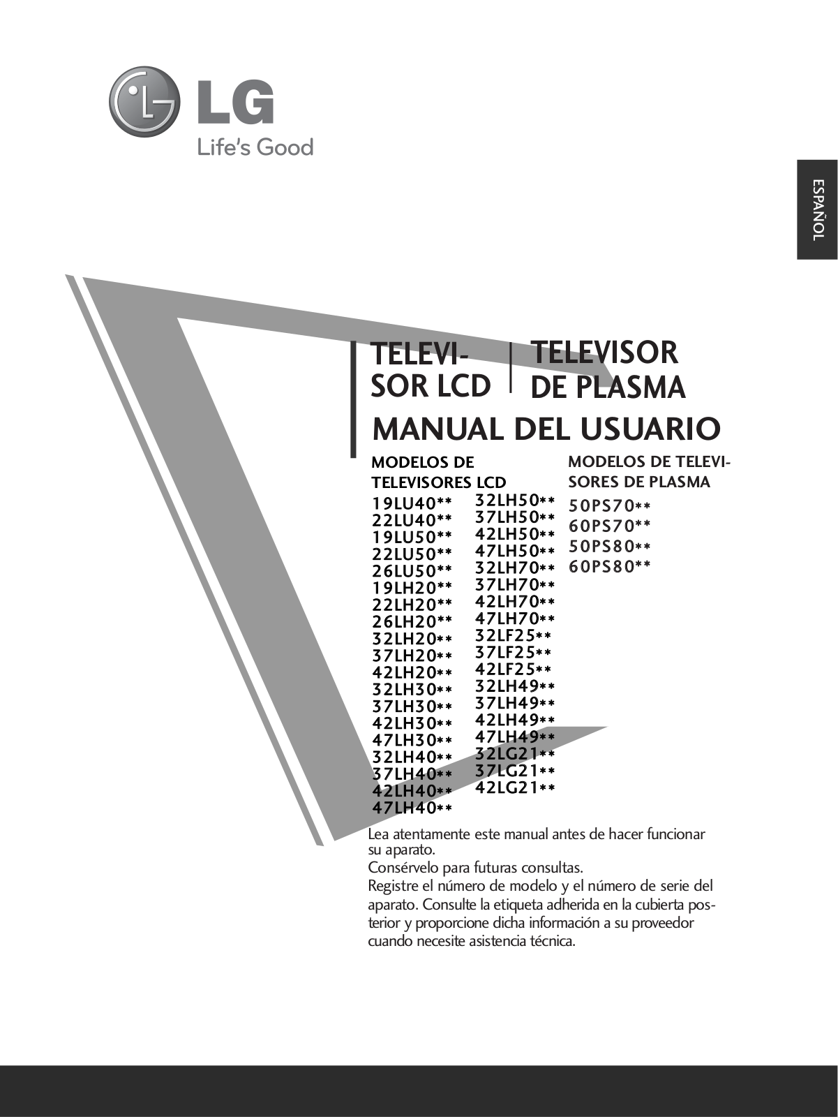 Lg 50PS70, 60PS70, 50PS80, 60PS80, 22LU40 User Manual