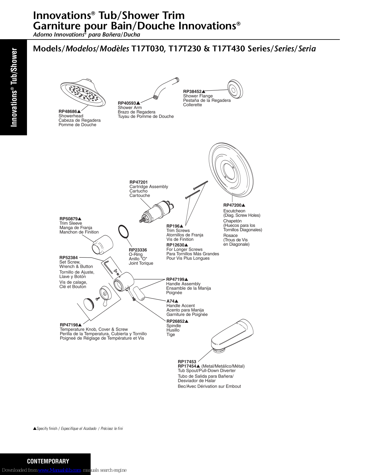 Delta Innovations T17T030 Series, Innovations T17T230 Series, Innovations T17T430 Series Parts List