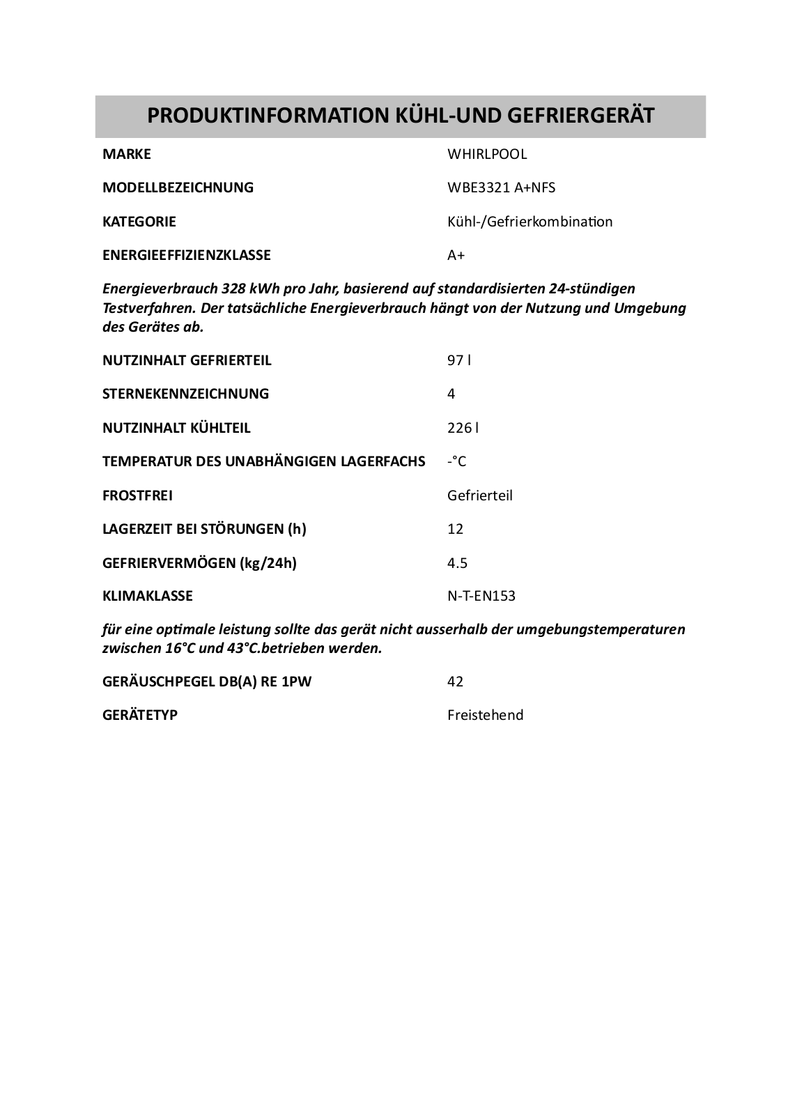 Whirlpool WBE3321 A NFS User Manual