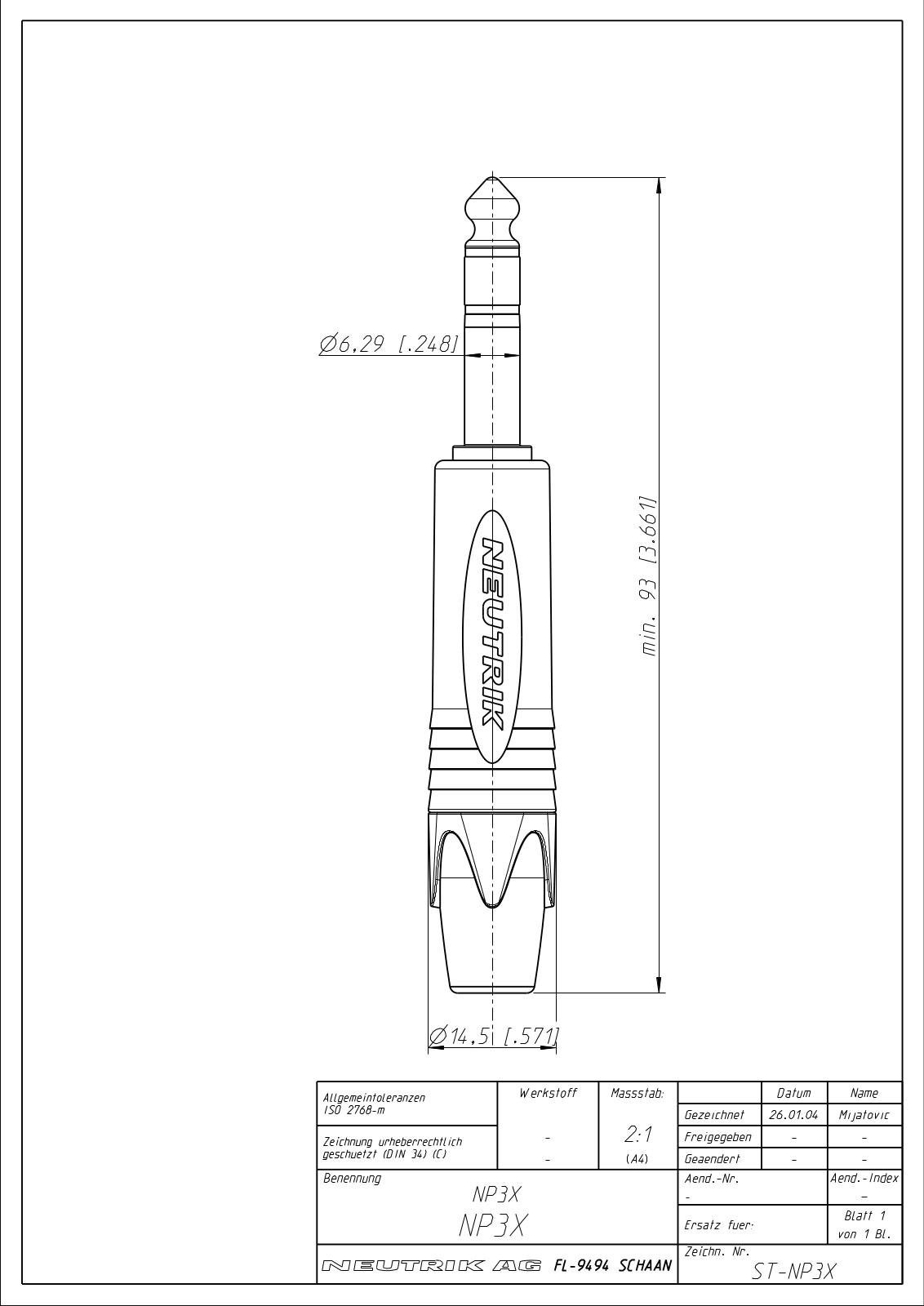 Neutrik NP3X Specifications