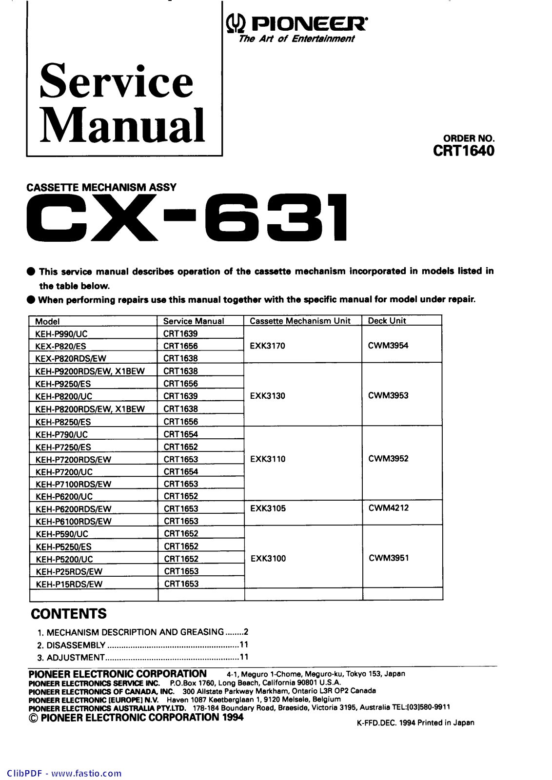 Pioneer CX-631 Service manual