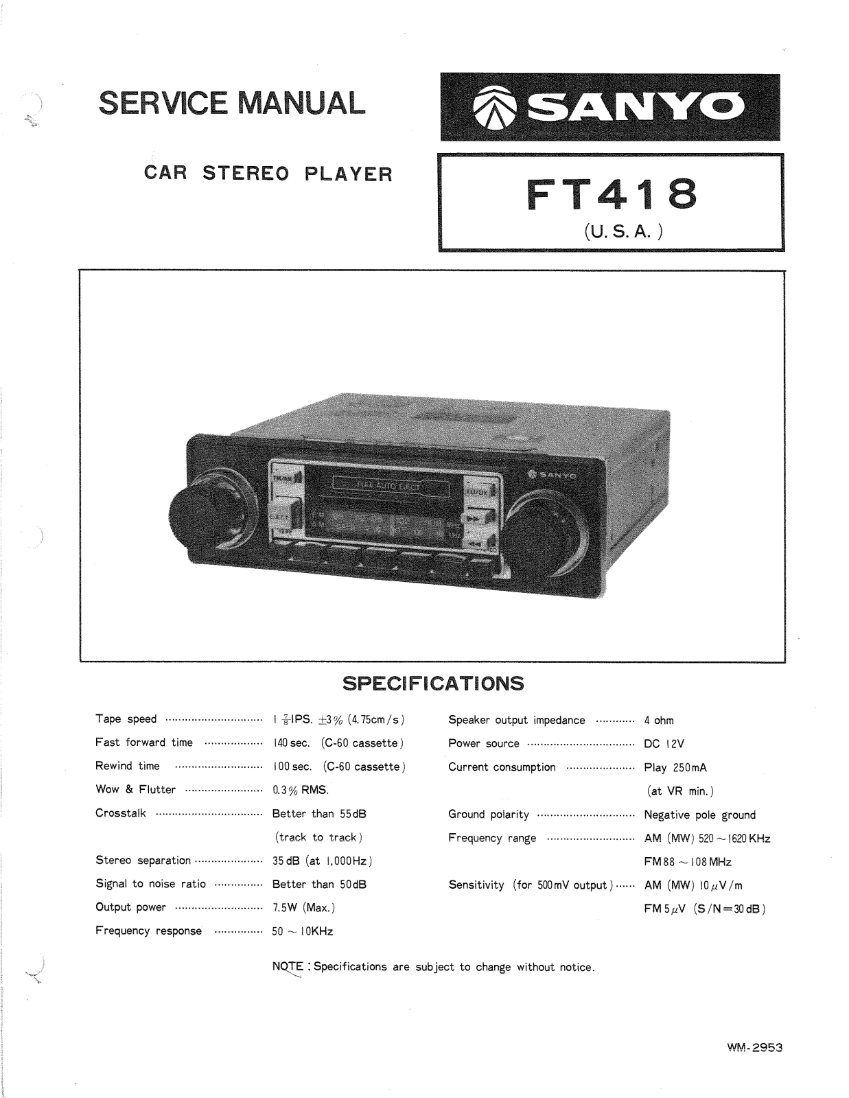 Sanyo FT-418 Service manual