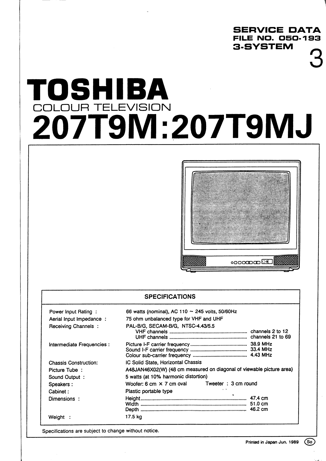 Toshiba 207T9MJ, 207T9M Service Manual