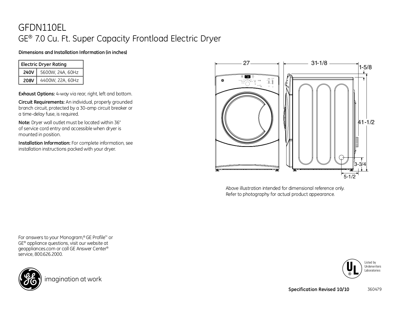 General Electric GFDN110ELWW User Manual