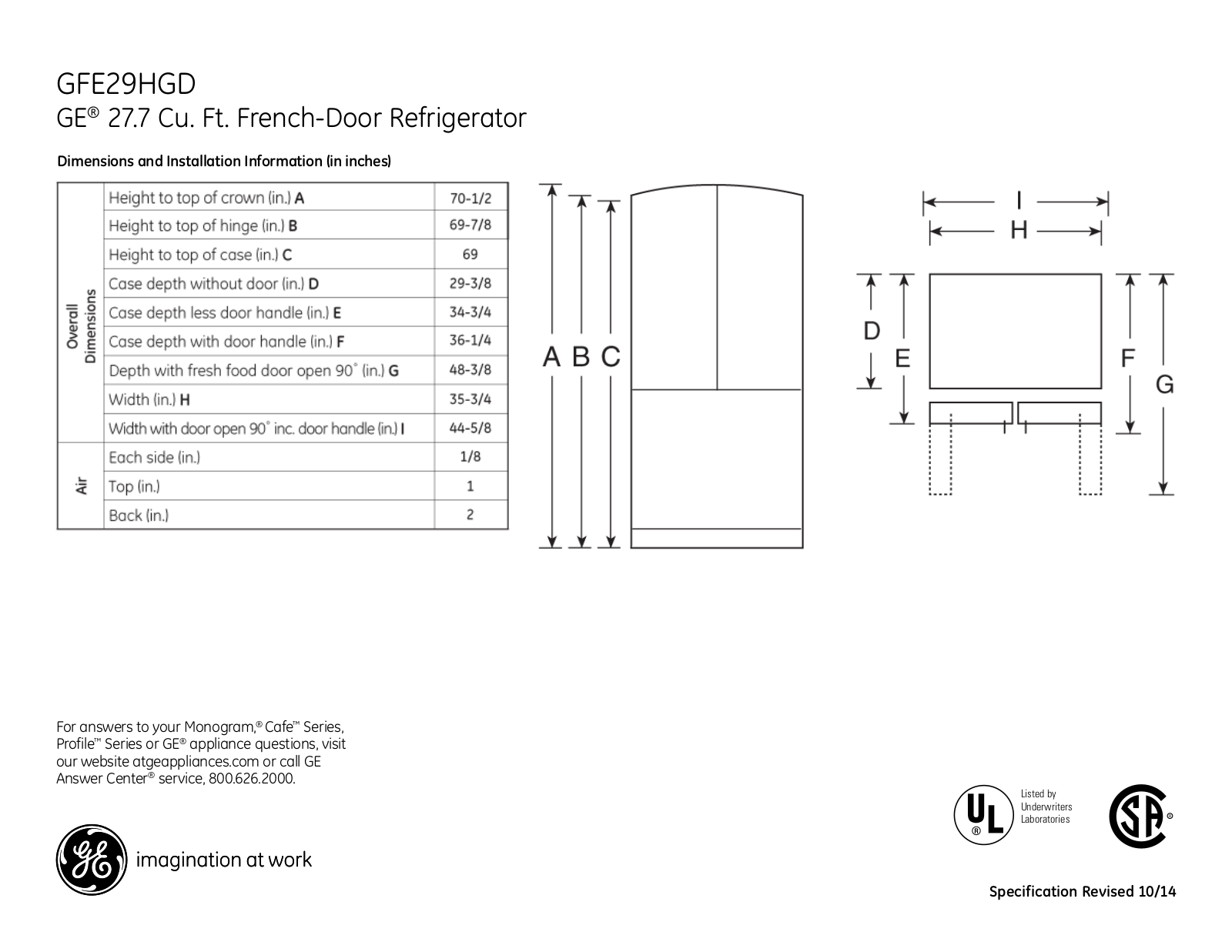 GE GFE29HGD Specification