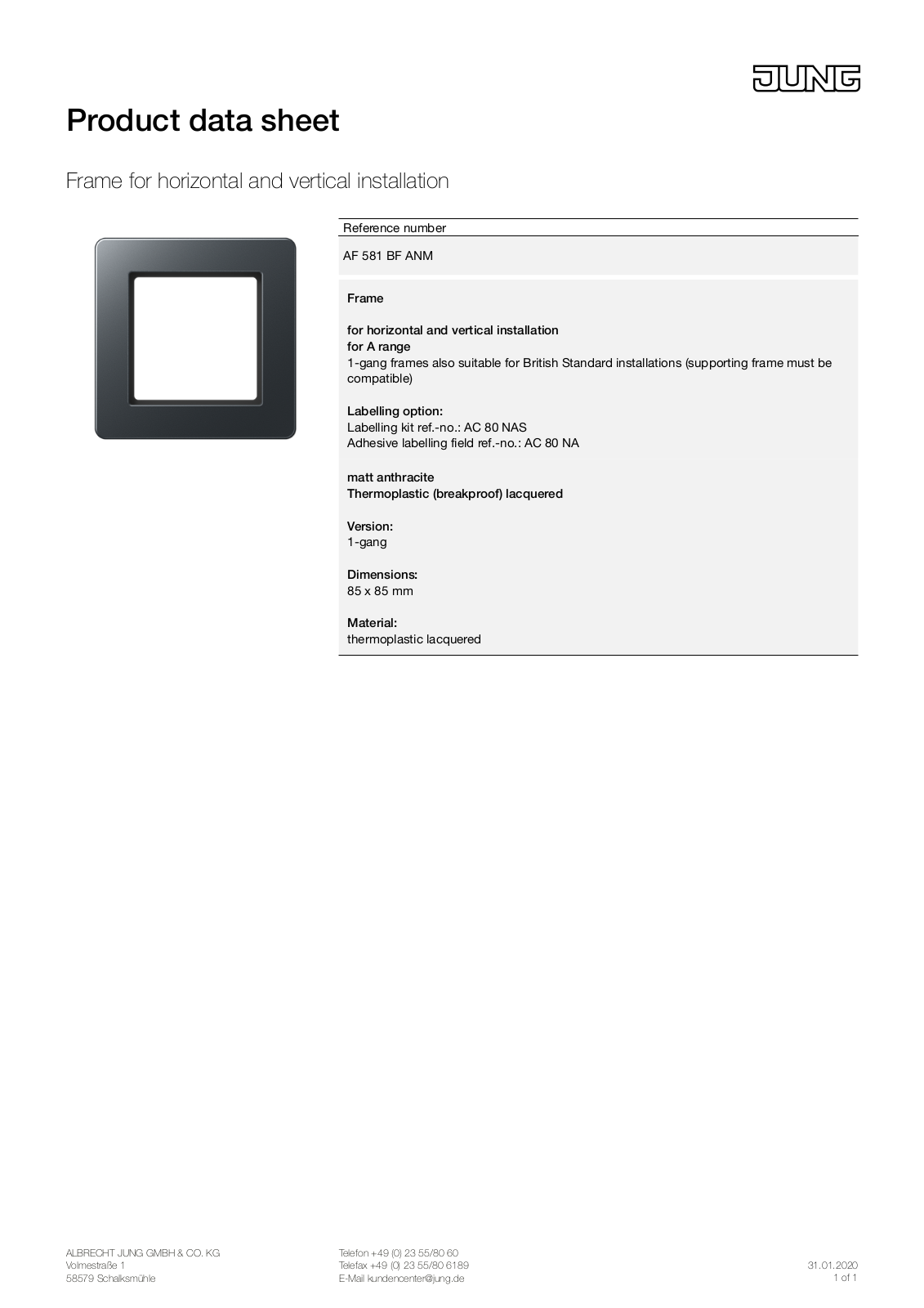 Jung AF 581 BF ANM User Manual