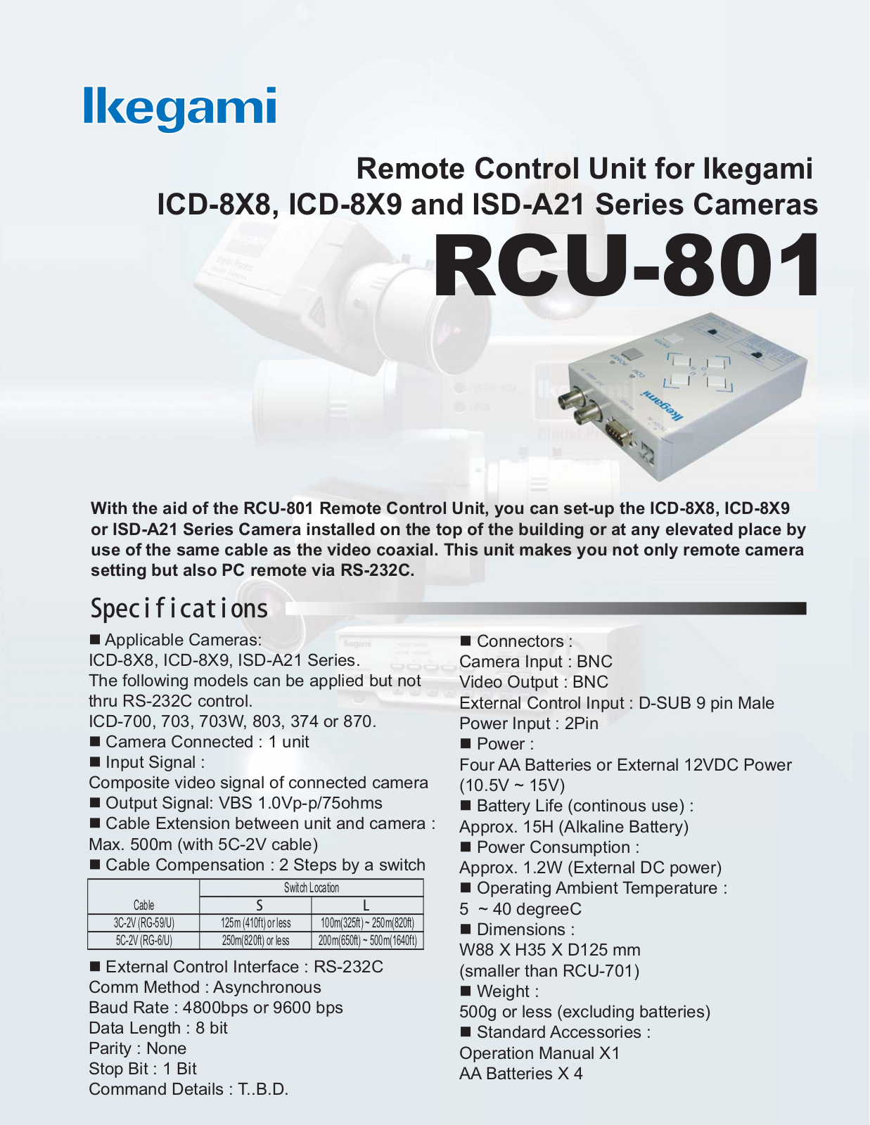 Ikegami RCU-801 Specsheet