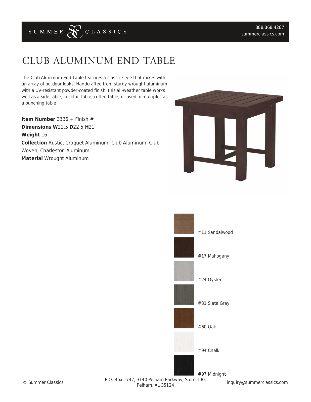 Summer Classics SL1854 Specifications - ManualMachine.com