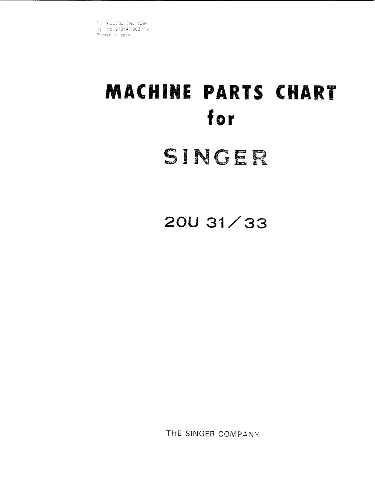 SINGER 20U31, 20U33 Parts List