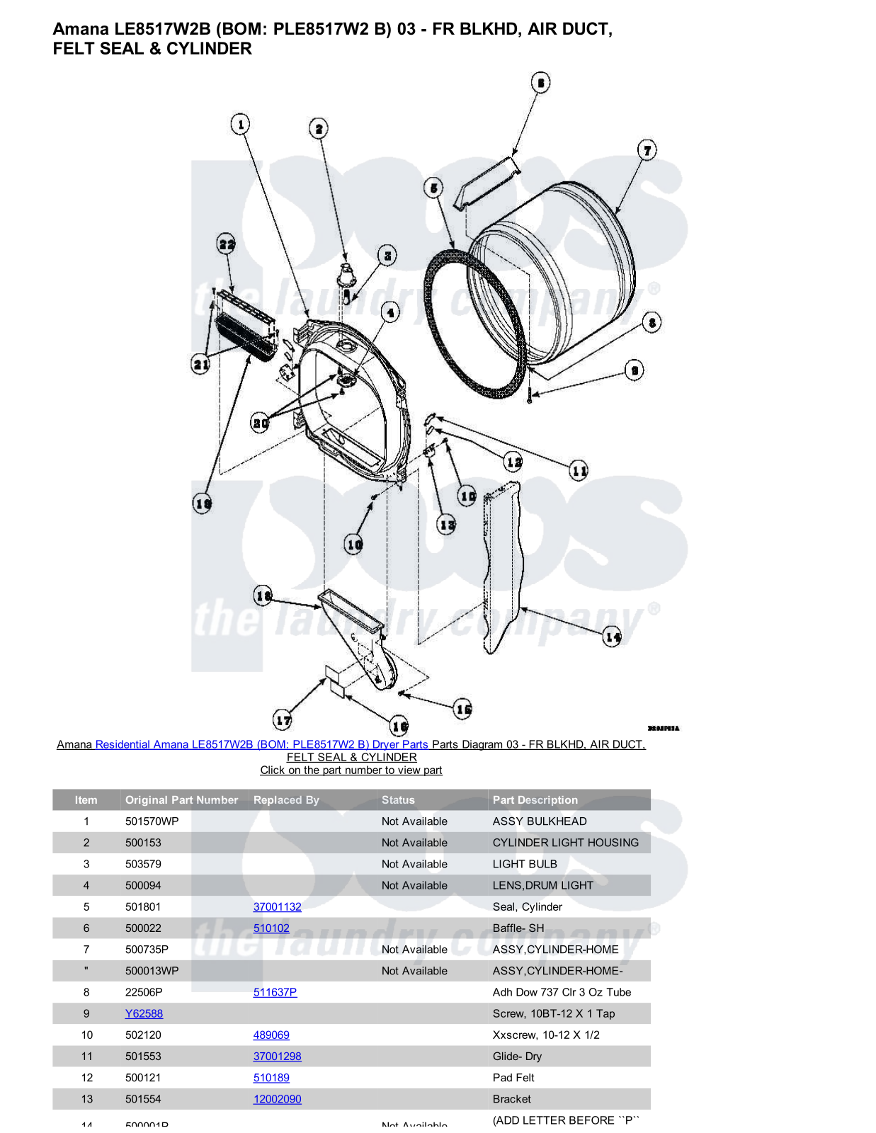 Amana LE8517W2B Parts Diagram