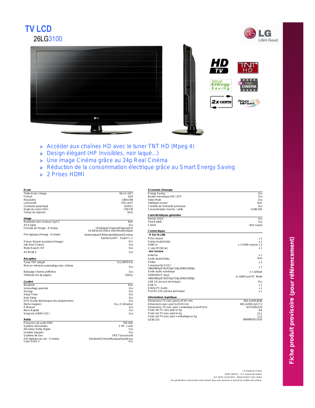 LG 26LG3100 User Manual