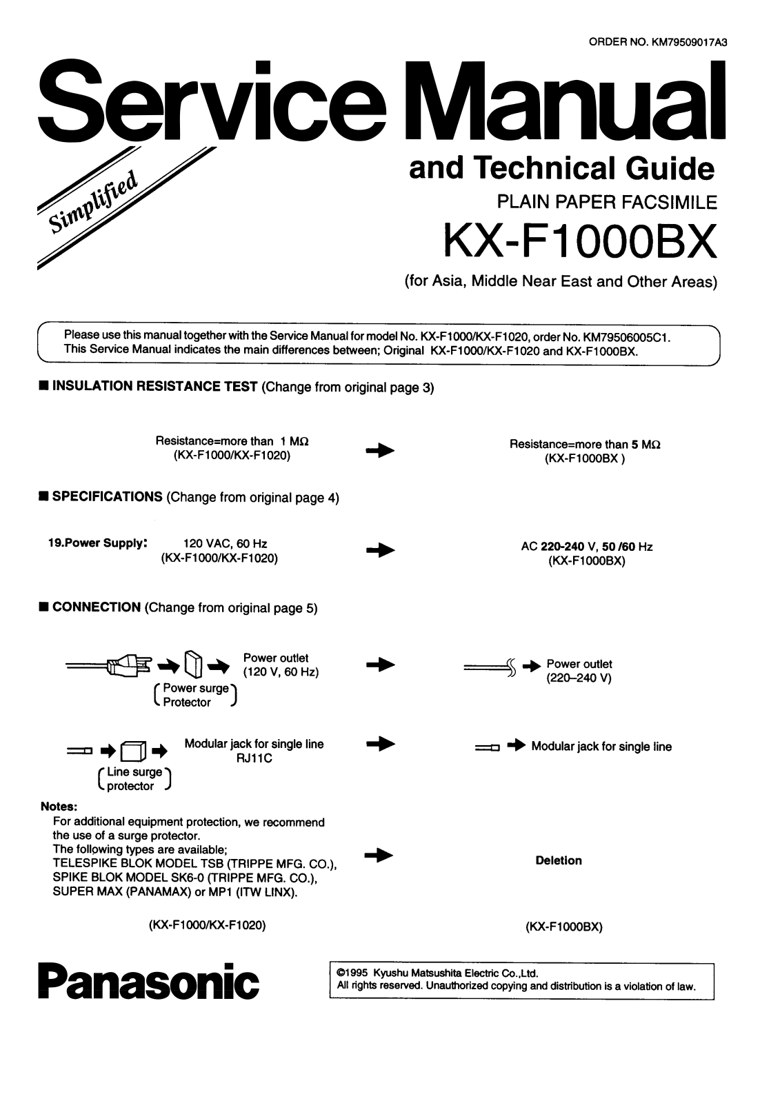 Panasonic kx-f1000BX Service Manual