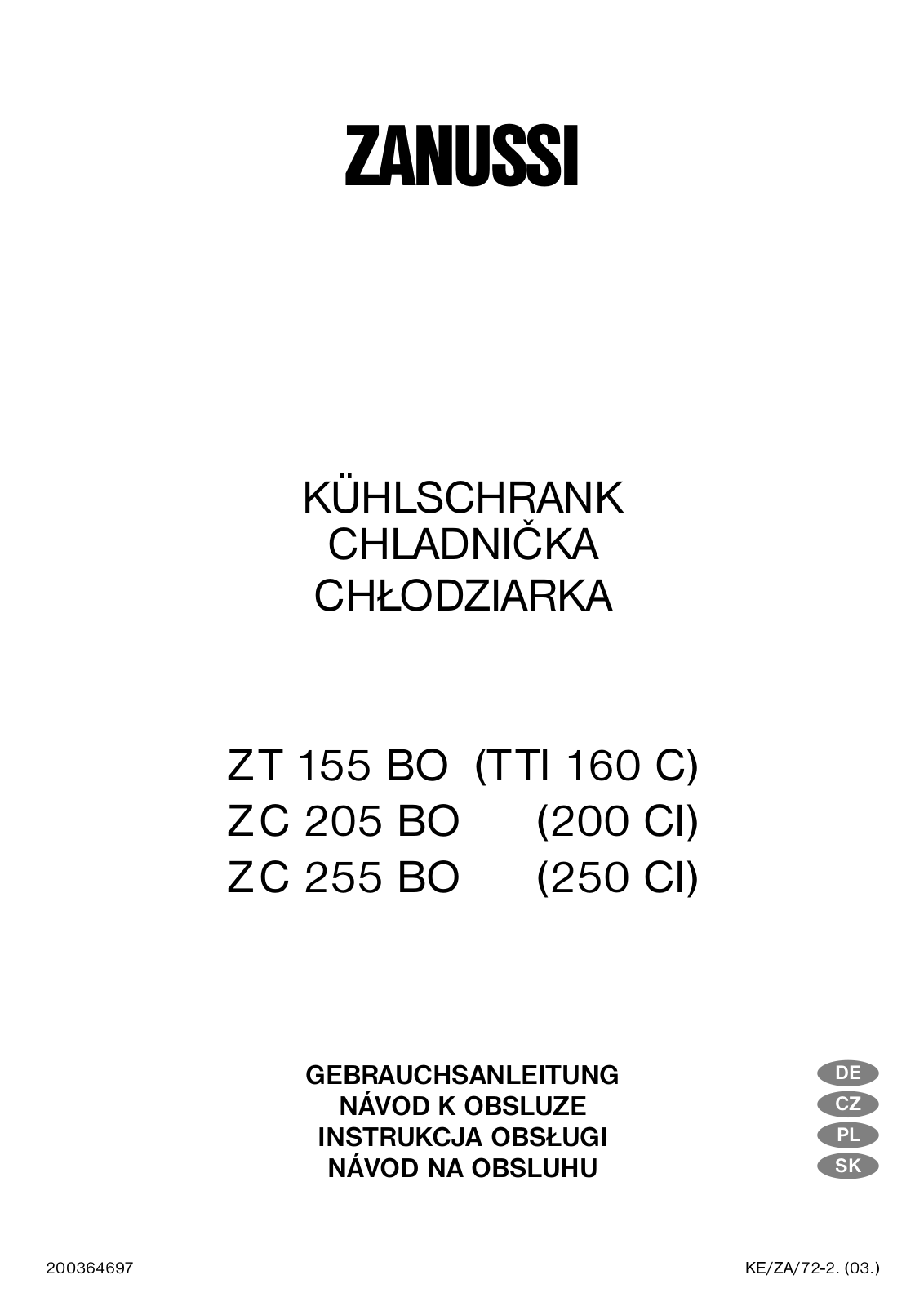 Zanussi ZT 155 BO User Manual