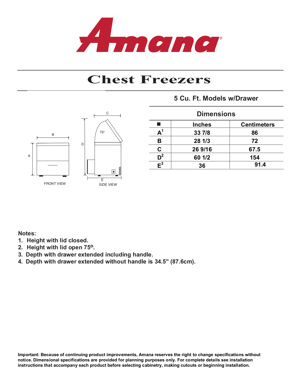 Amana AFC0507BW Dimension Guide