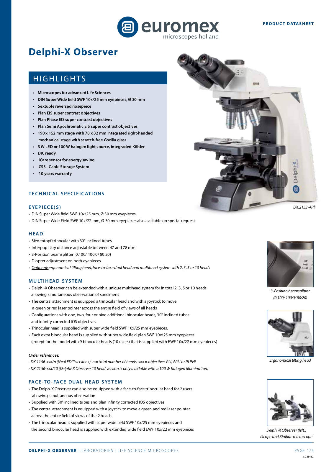 Euromex DX.1153-PLi, DX.1153-PLFi, DX.1153-PLPHi, DX.2153-PLi, DX.2153-PLFi Data sheet