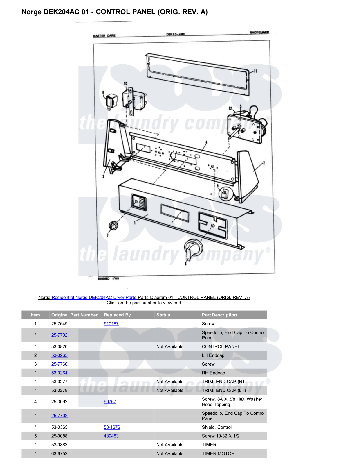 Norge DEK204AC Parts Diagram