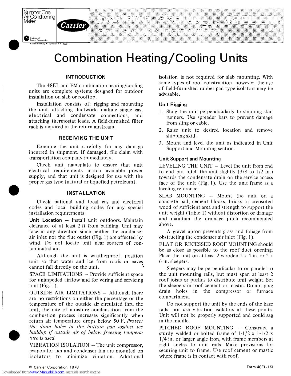 Carrier 48EL006, 48EM006 Installation, Start-up And Service Instructions Manual - ManualMachine.com