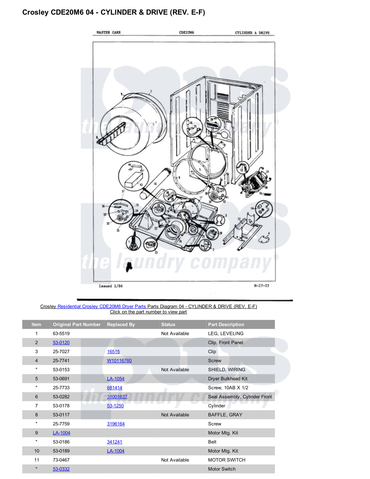 Crosley CDE20M6 Parts Diagram