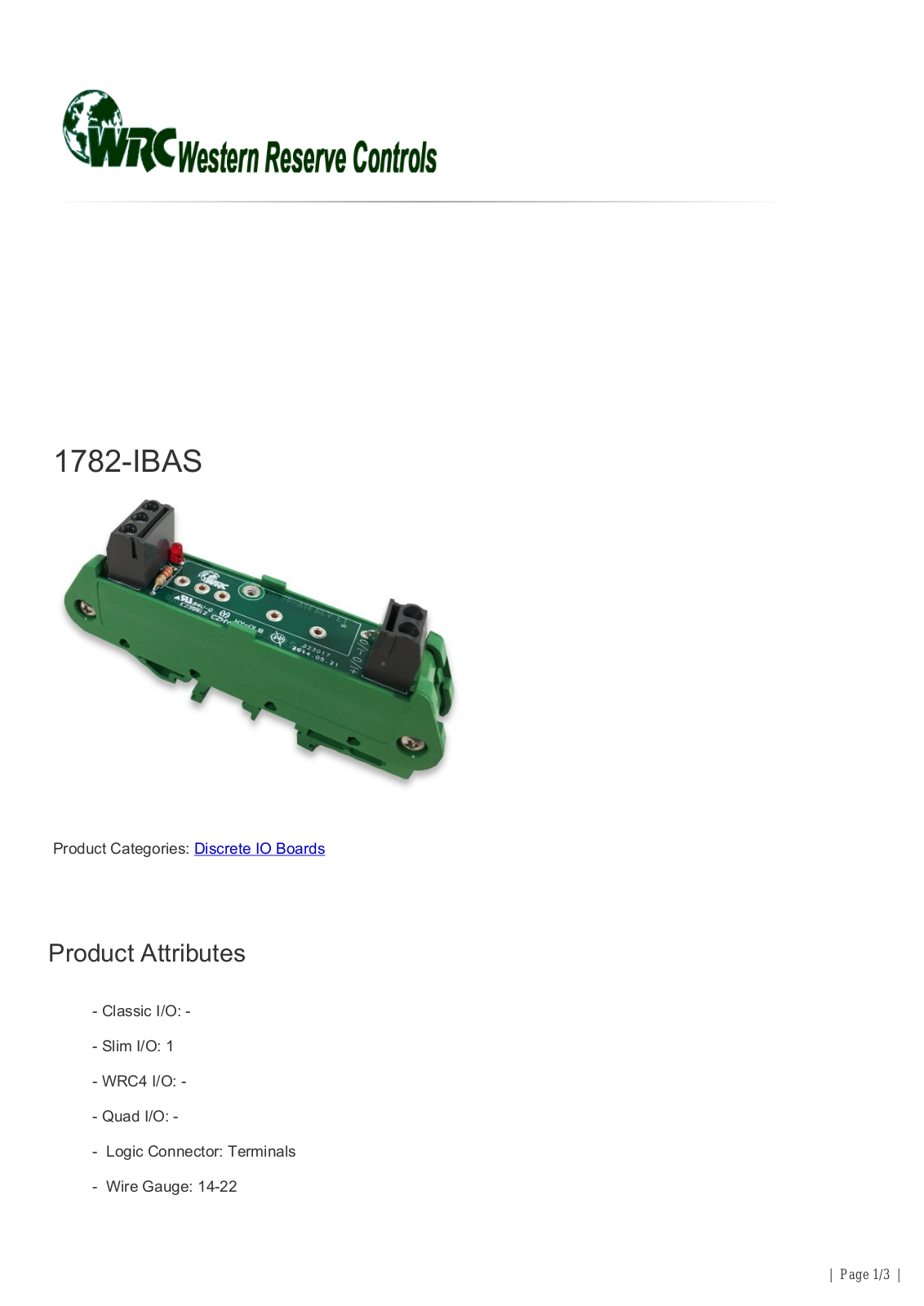 Western Reserve Controls 1782-IBAS Data Sheet