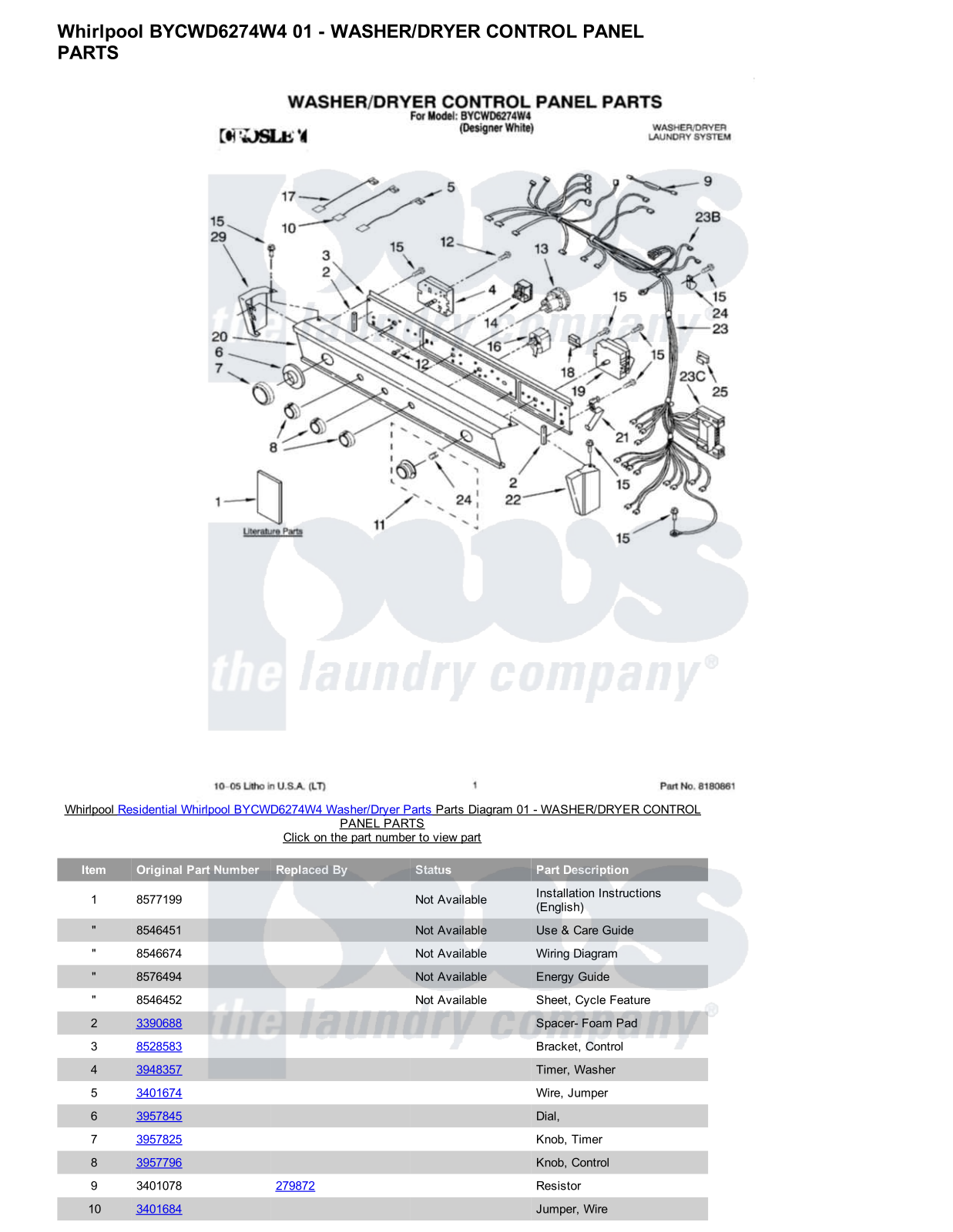 Whirlpool BYCWD6274W4/Dryer Parts Diagram