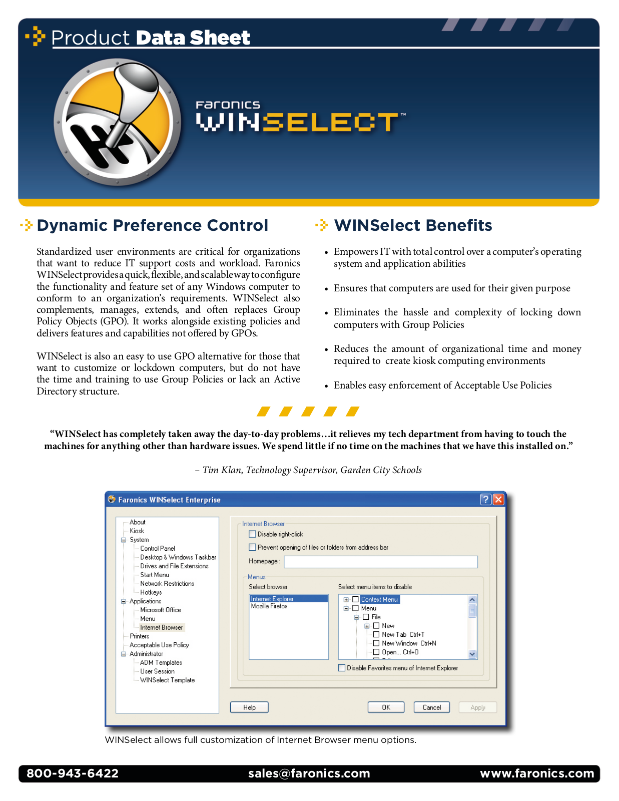 Faronics WINSELECT DATASHEET