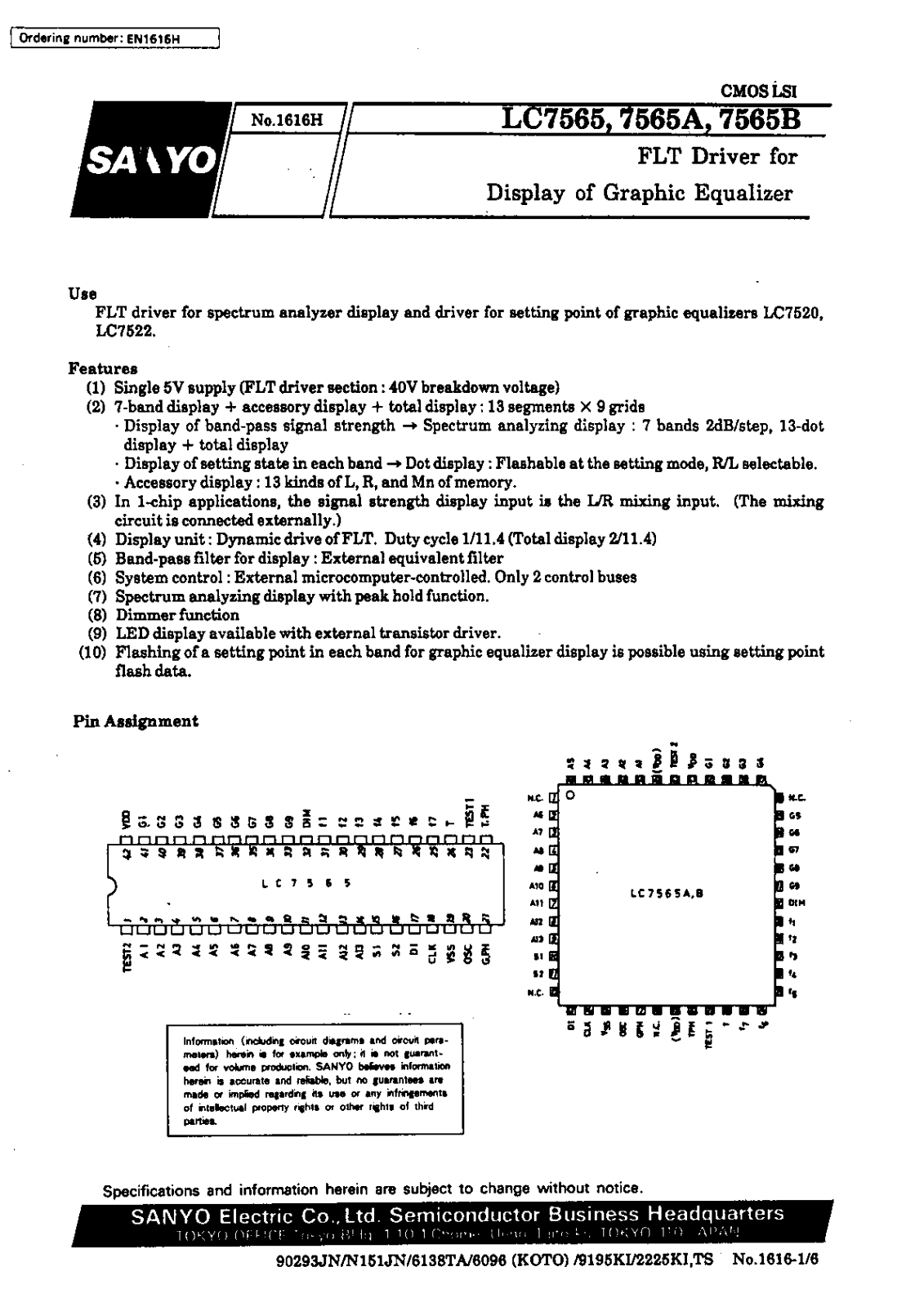 SANYO LC7565B Datasheet