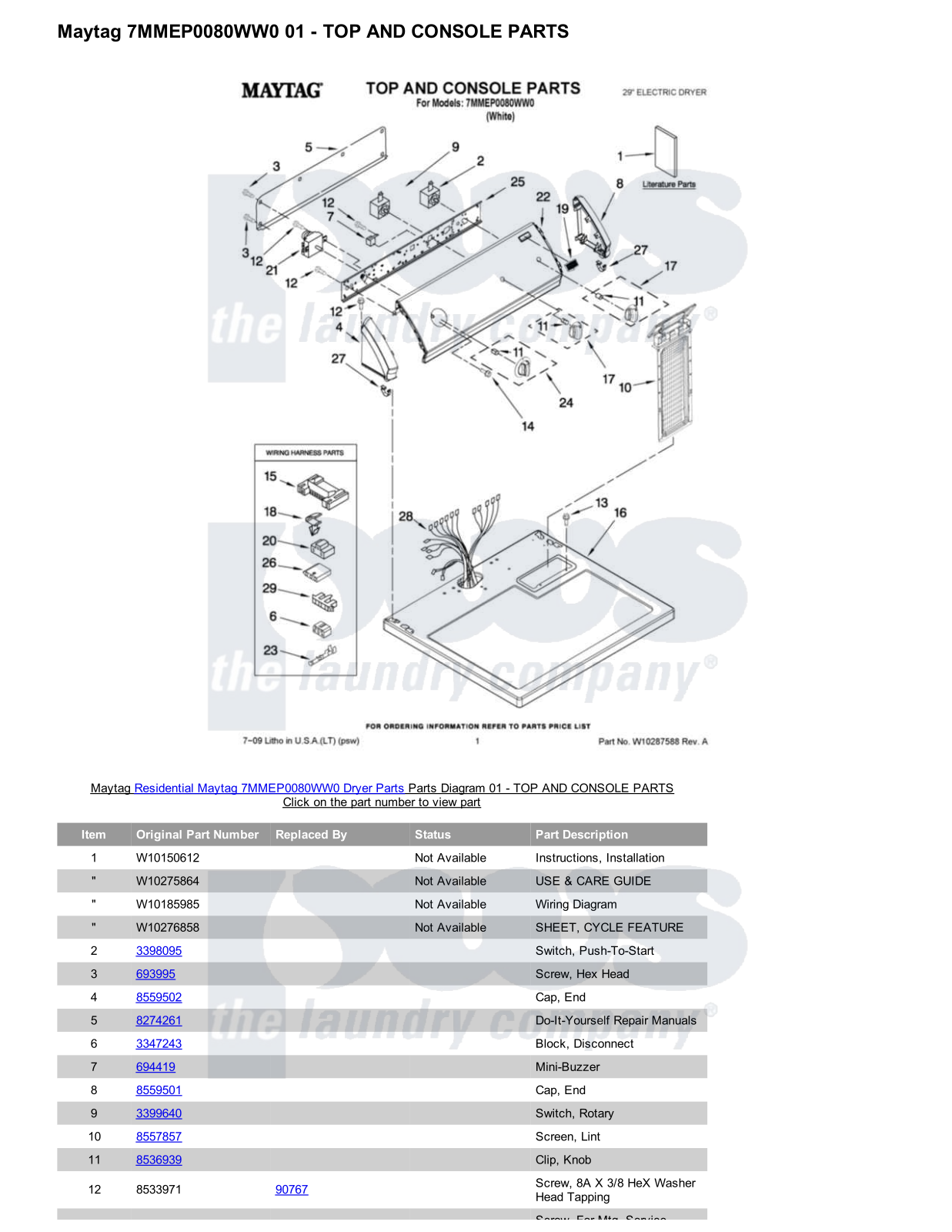 Maytag 7MMEP0080WW0 Parts Diagram