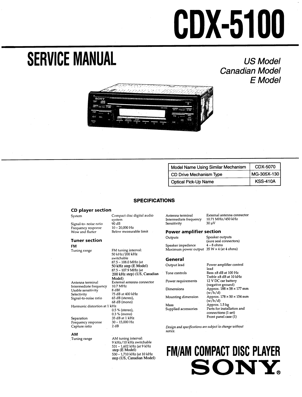 Sony CDX-5100 Service manual