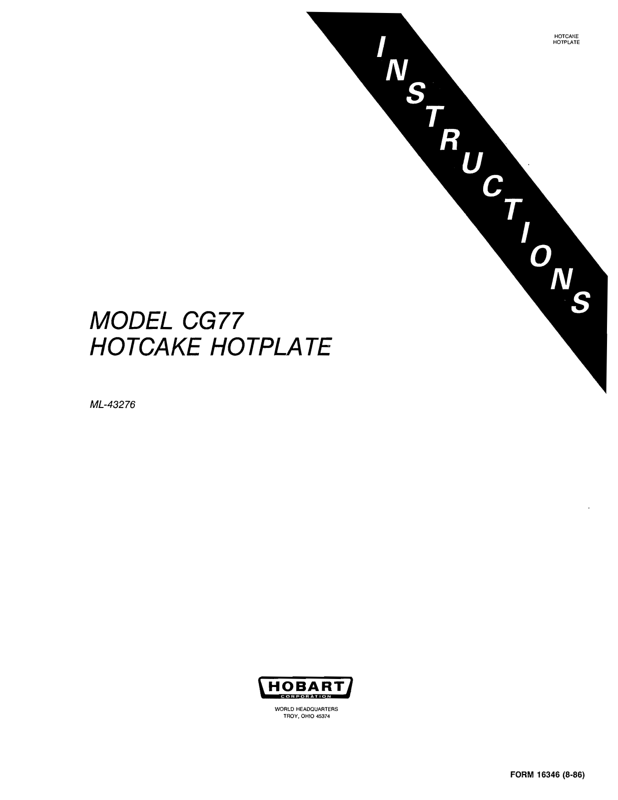 Hobart CG77 Installation Manual