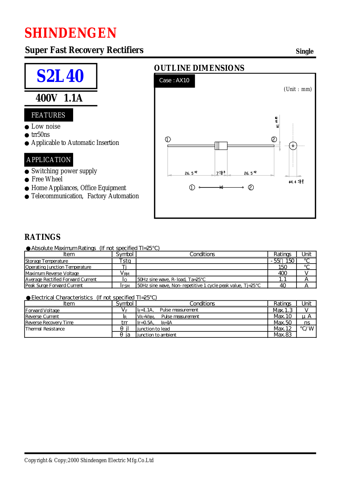 Shindengen Electric Manufacturing Company Ltd S2L40 Datasheet