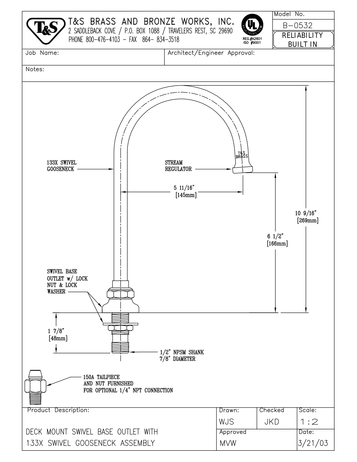 T&S Brass Manuals B-0532 User Manual