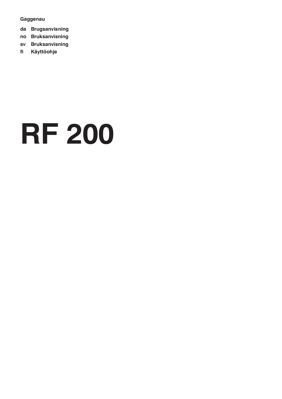 Gaggenau RF200200 User Manual