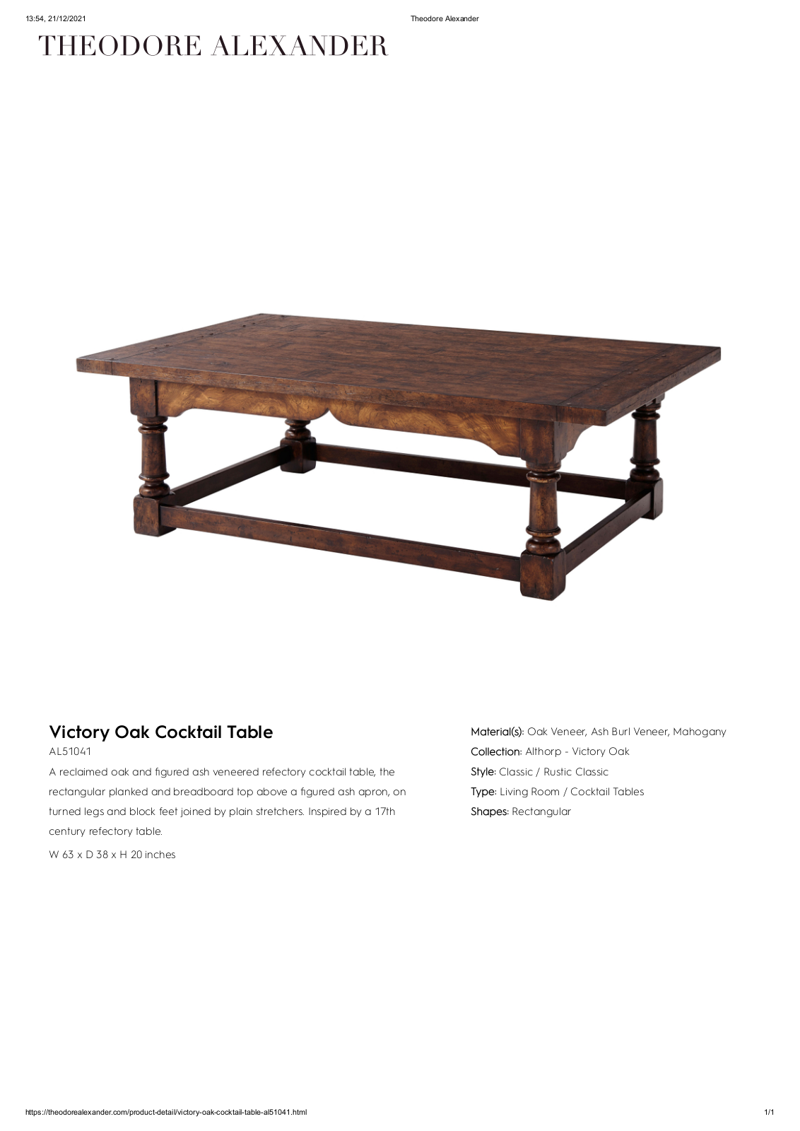 Theodore Alexander FPLJ1497 Specifications - ManualMachine.com