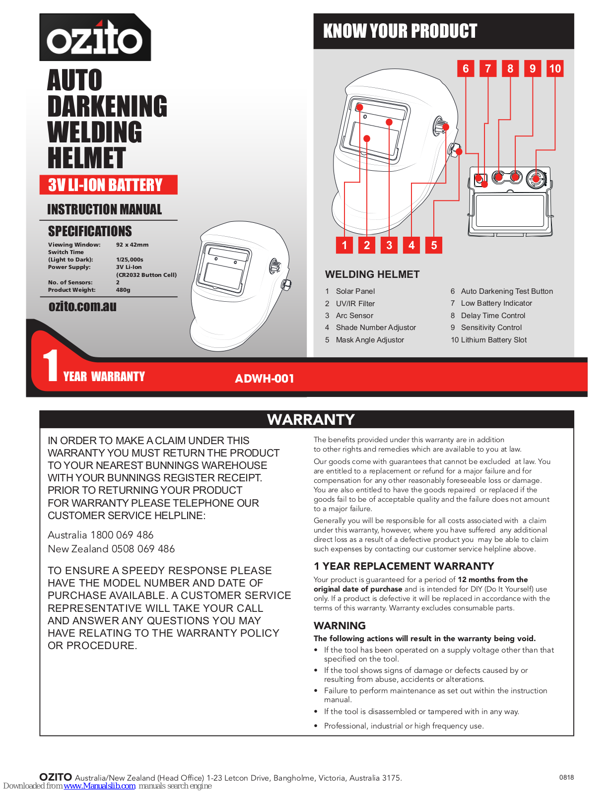 Ozito ADWH-001 Instruction Manual