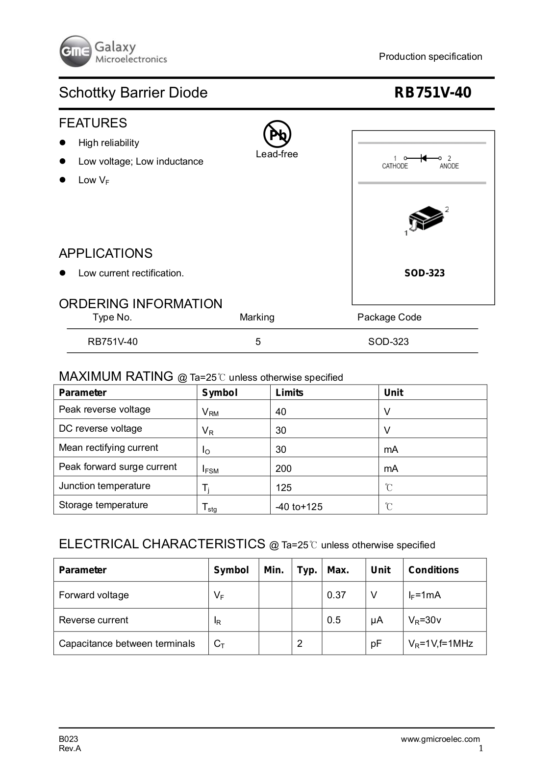 Datasheet RB751V-40 Datasheet (GME) - ManualMachine.com
