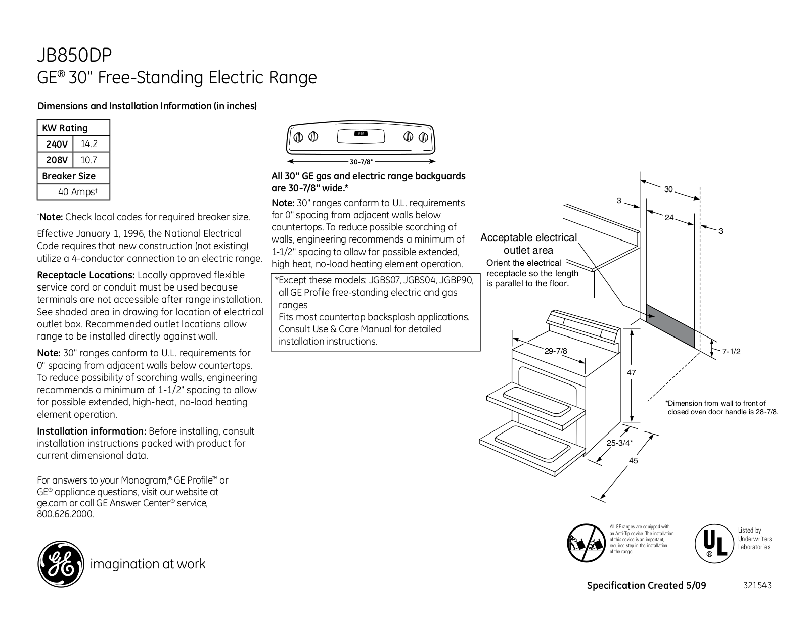 GE JB850DP, JB850DPBB, JB850DPWW User Manual