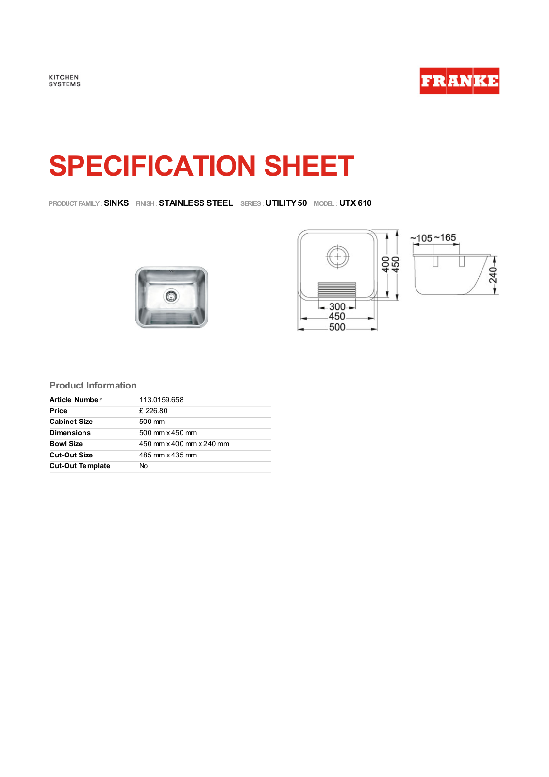 Franke Foodservice UTX 610 User Manual