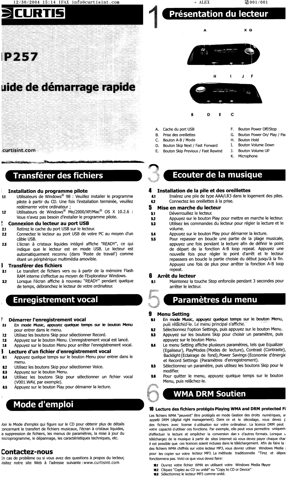 CURTIS MP 257 Guide de démarrage