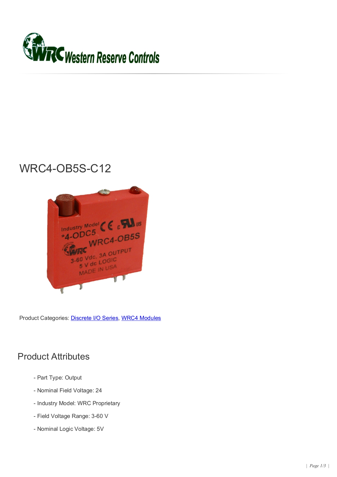 Western Reserve Controls WRC4-OB5S-C12 Data Sheet