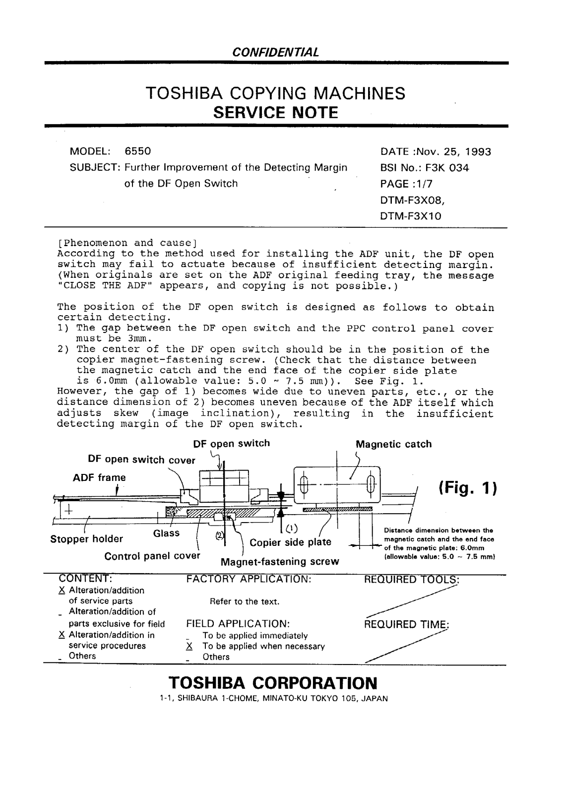 Toshiba f3k034 Service Note