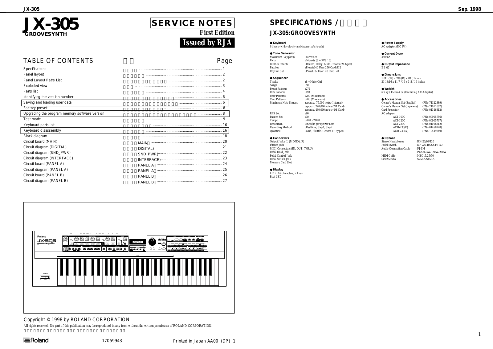 Roland JX-305 Service Notes