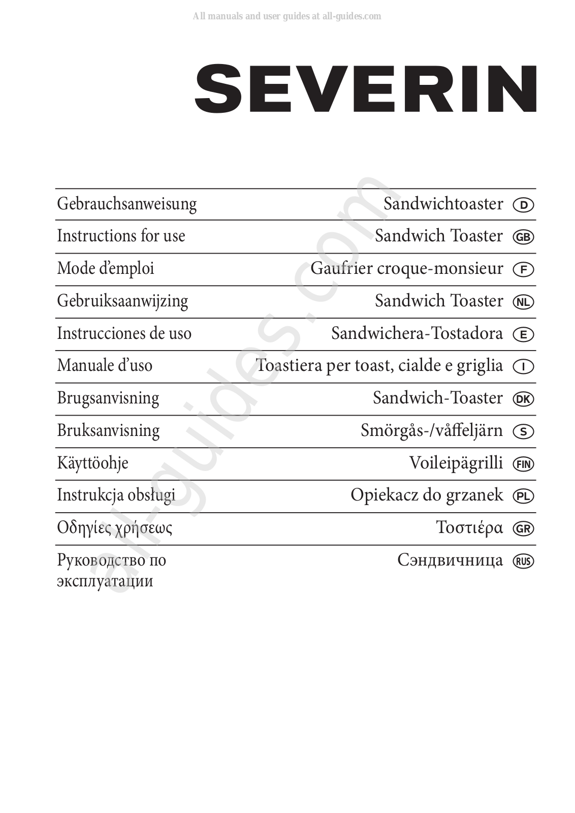 SEVERIN SA 2966 Instructions For Use Manual