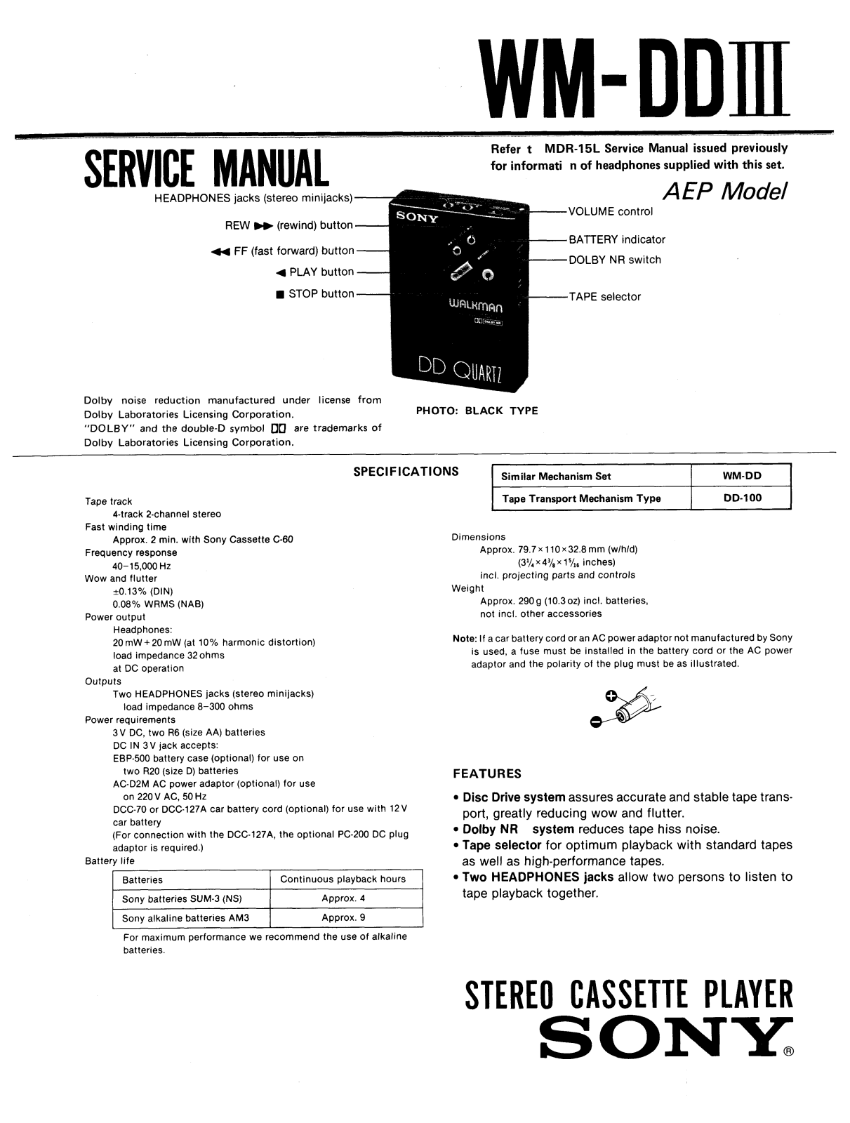 Sony WMDD-3 Service manual