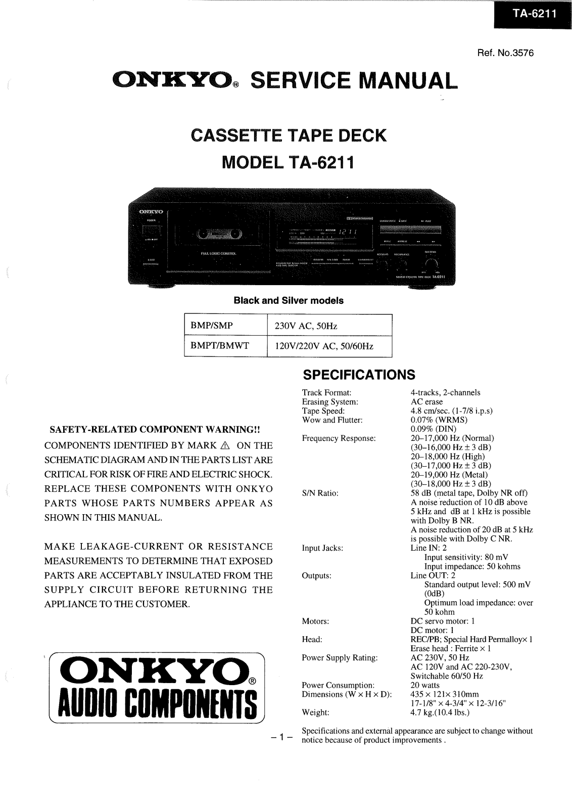 Onkyo ta-6211 Service Manual