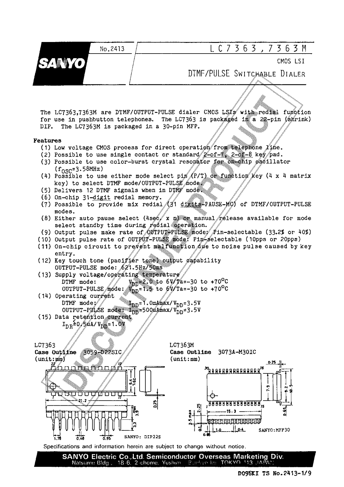 Sanyo LC7363M Specifications