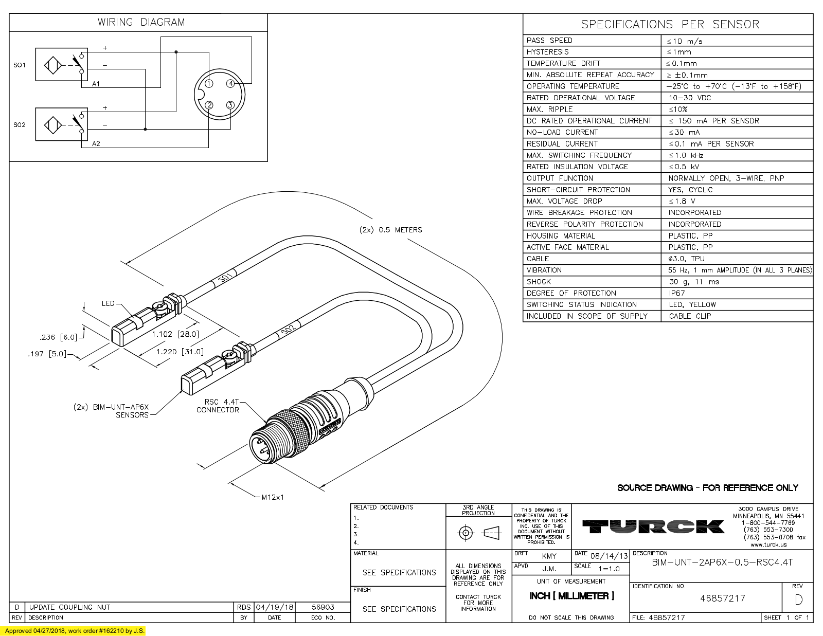 Turck BIM-UNT-2AP6X-0.5-RSC4.4T Data Sheet