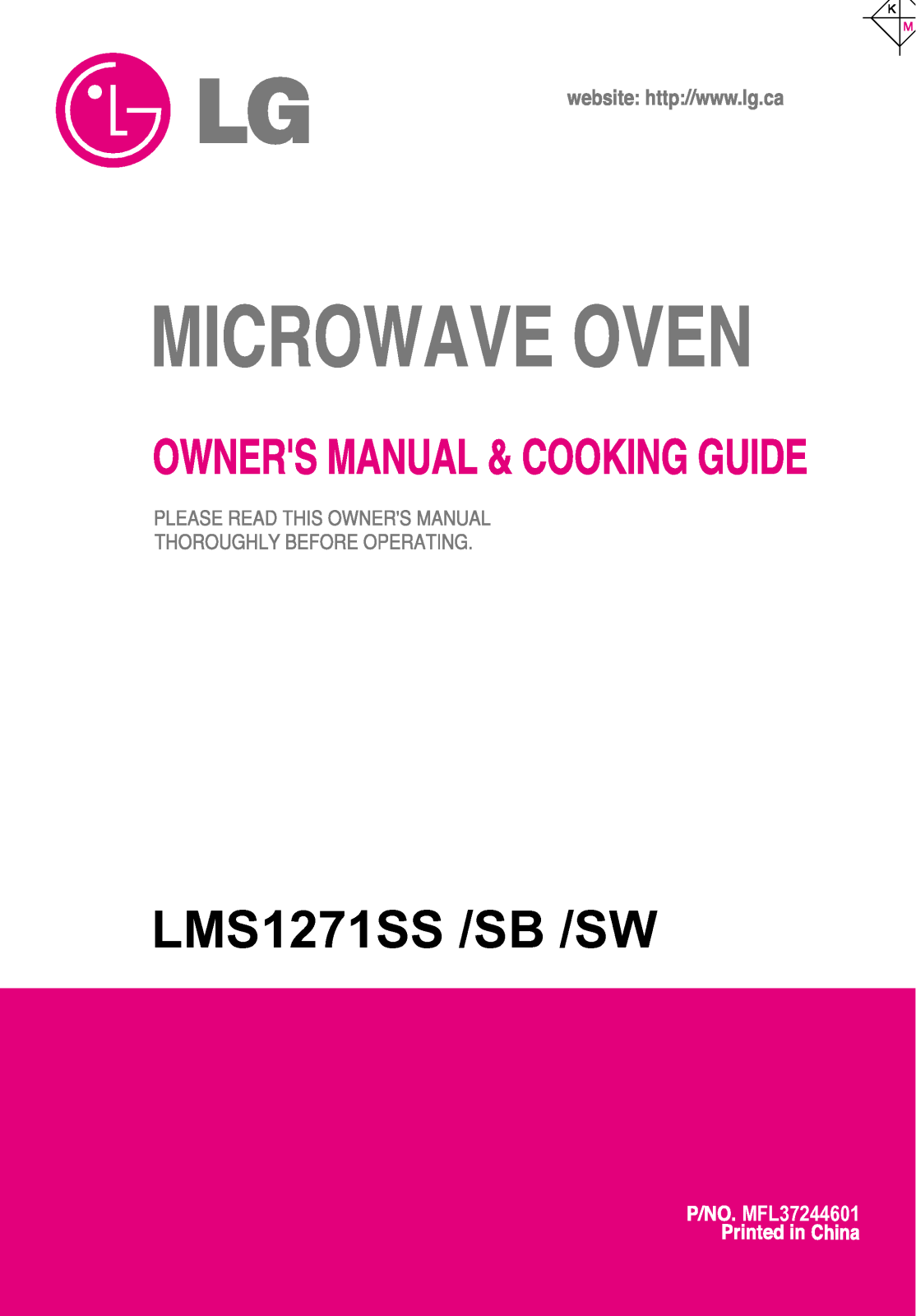 LG LMS1271SW, LMS1271SB User Manual